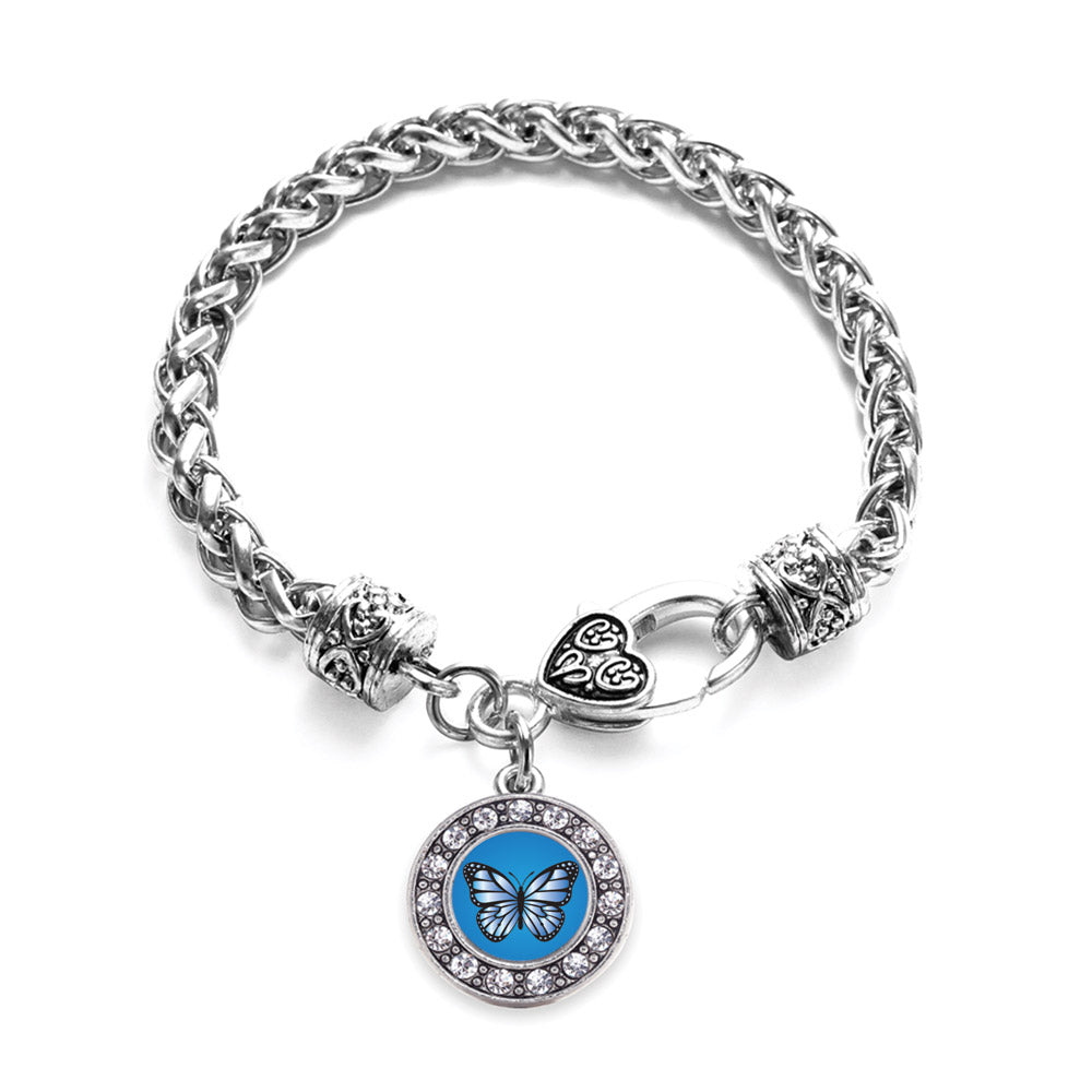 Silver Azure Butterfly Circle Charm Braided Bracelet