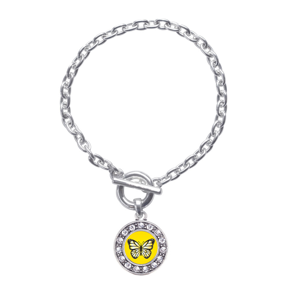 Silver Yellow Butterfly Circle Charm Toggle Bracelet