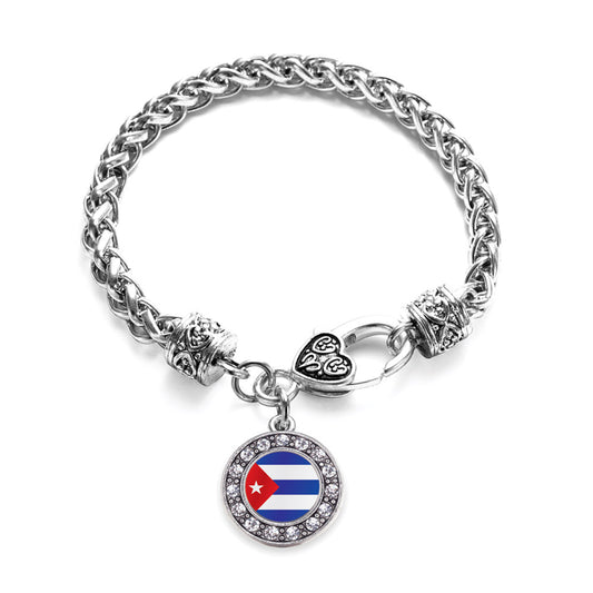 Silver Cuba Flag Circle Charm Braided Bracelet