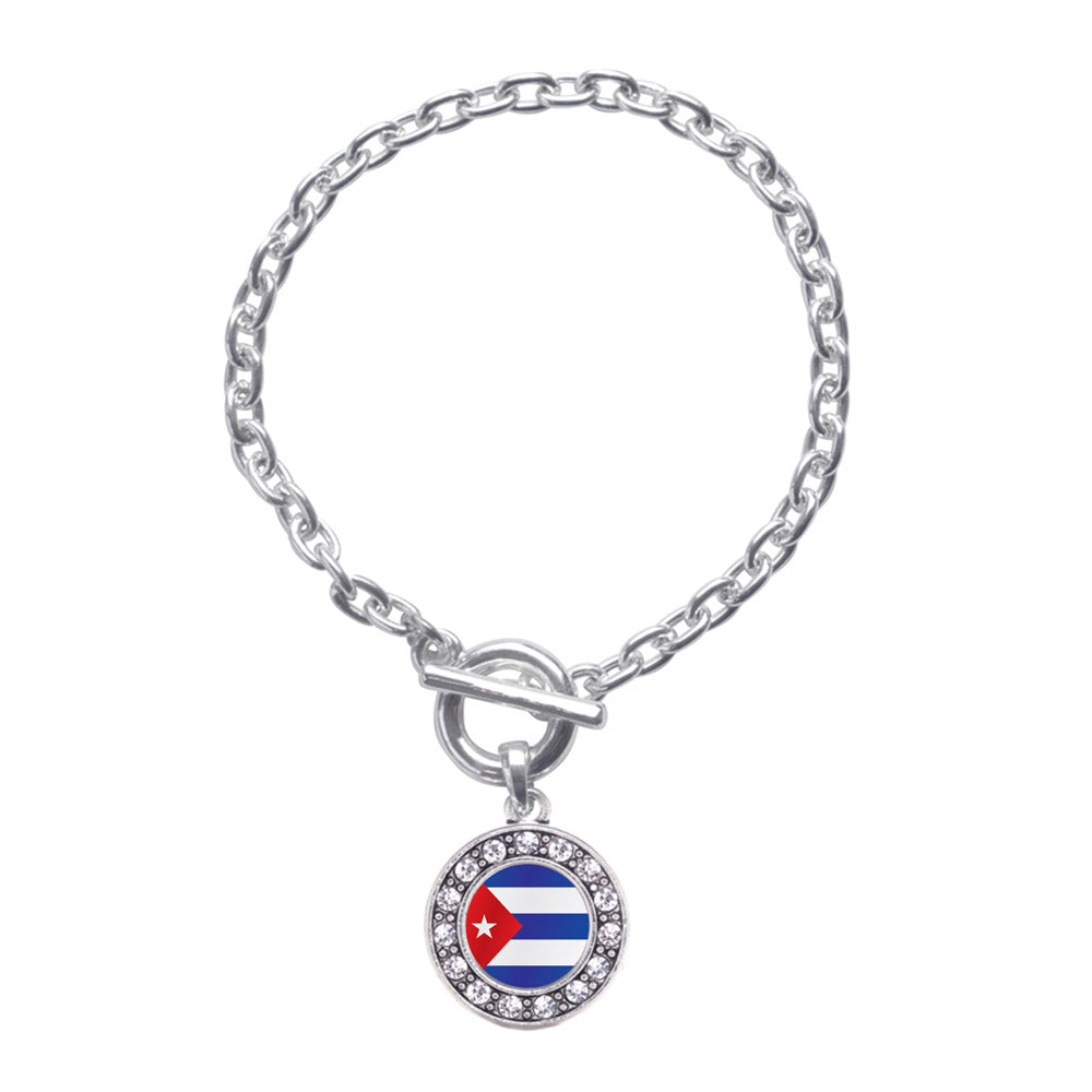 Silver Cuba Flag Circle Charm Toggle Bracelet