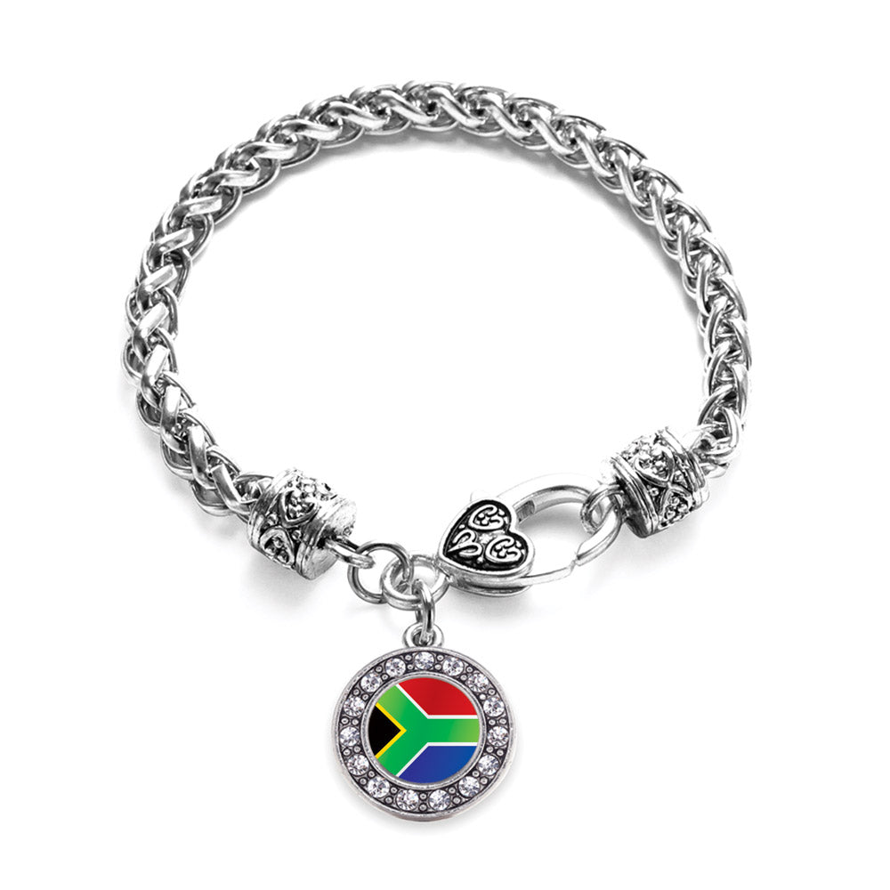 Silver South Africa Flag Circle Charm Braided Bracelet