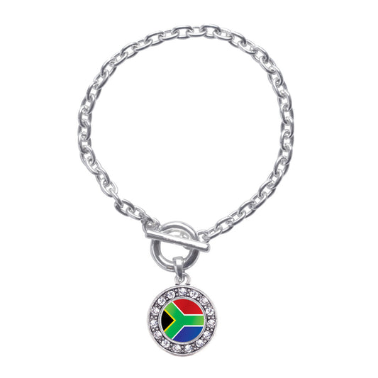Silver South Africa Flag Circle Charm Toggle Bracelet