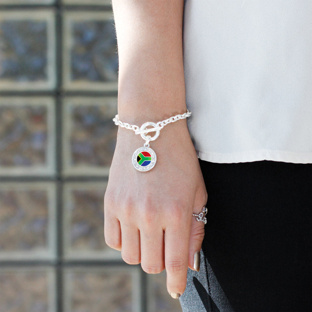 Silver South Africa Flag Circle Charm Toggle Bracelet