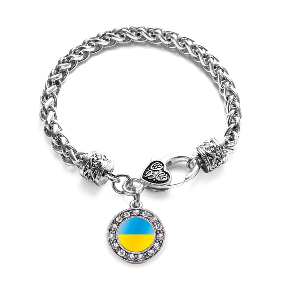 Silver Ukraine Flag Circle Charm Braided Bracelet