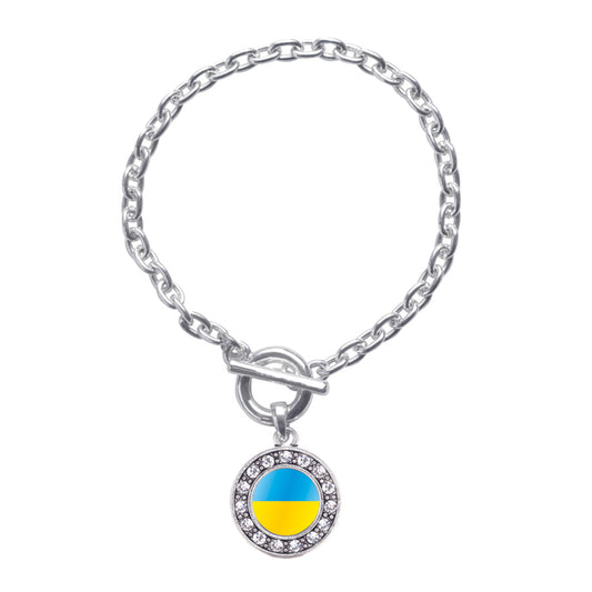 Silver Ukraine Flag Circle Charm Toggle Bracelet