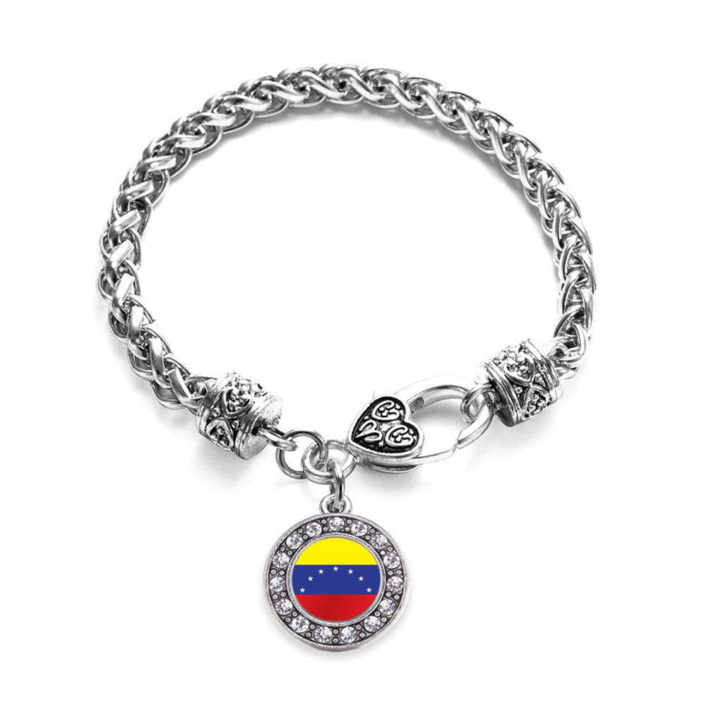 Silver Venezuela Flag Circle Charm Braided Bracelet