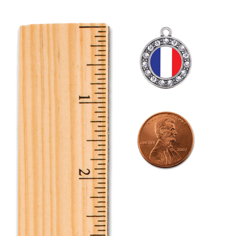 Silver France Flag Circle Charm Braided Bracelet