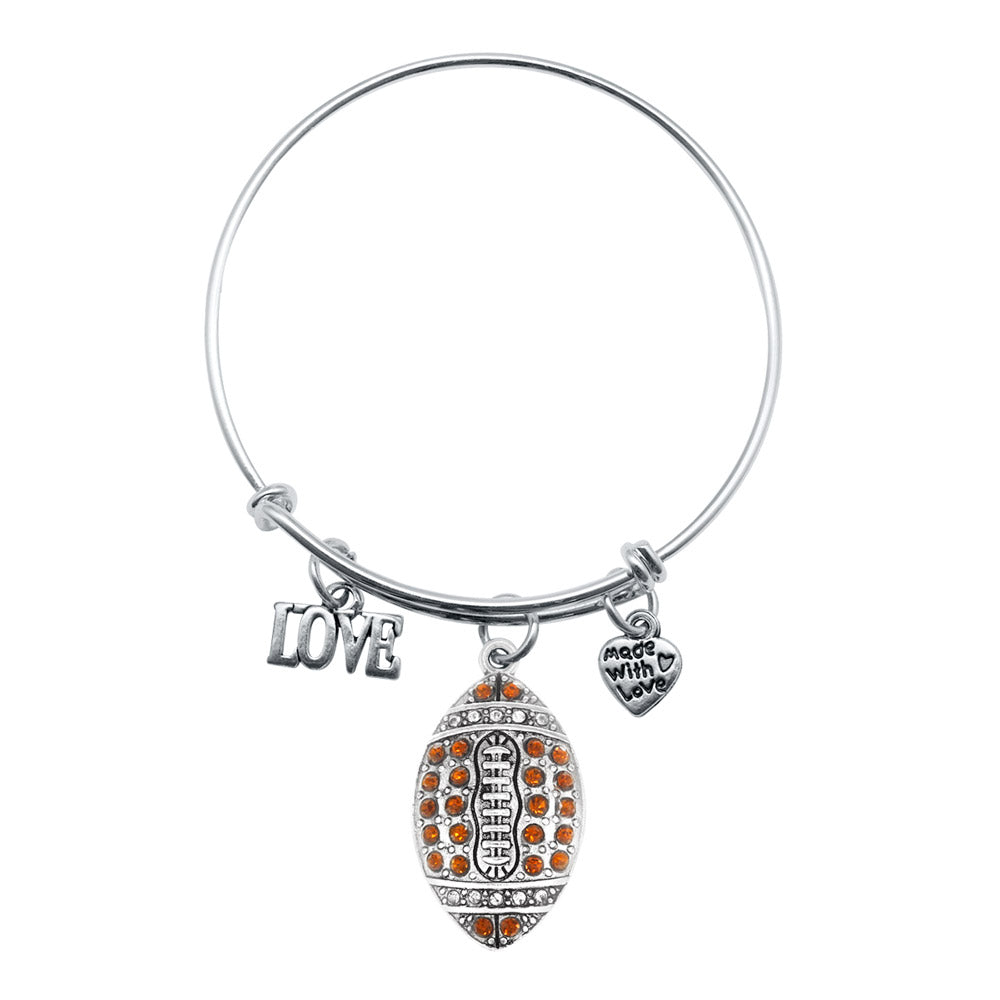 Silver Love Football Charm Wire Bangle Bracelet