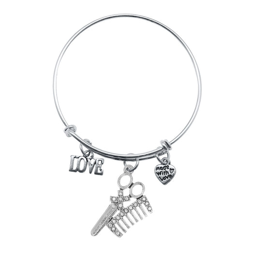 Silver Love Pave Stylist Charm Wire Bangle Bracelet