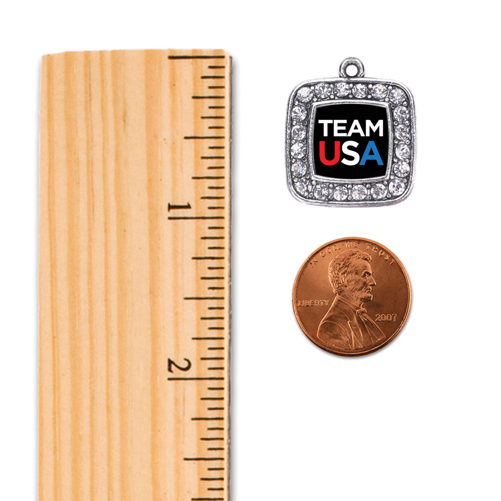 Silver Black Banner Team USA Square Charm Toggle Bracelet