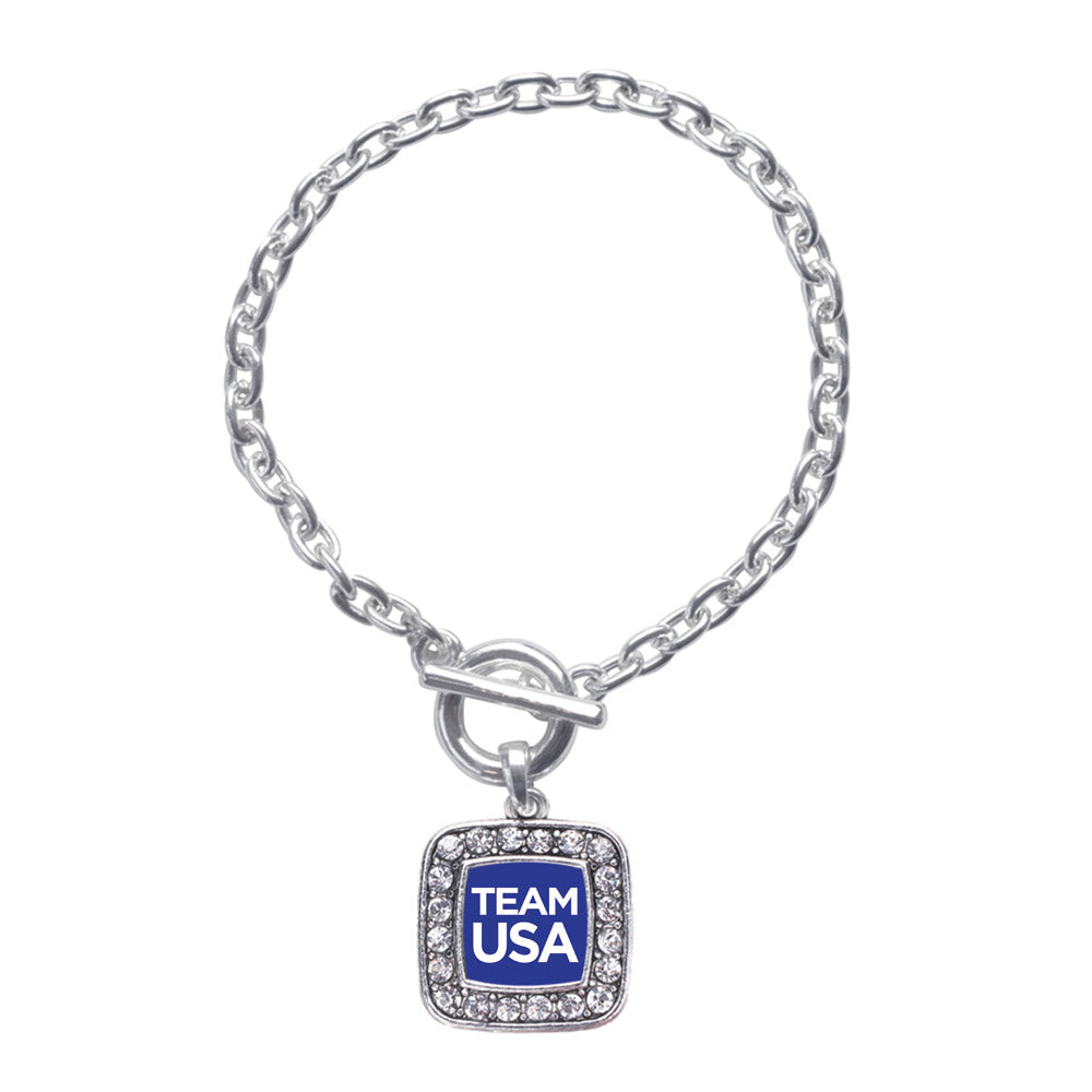 Silver Blue Banner Team USA Square Charm Toggle Bracelet