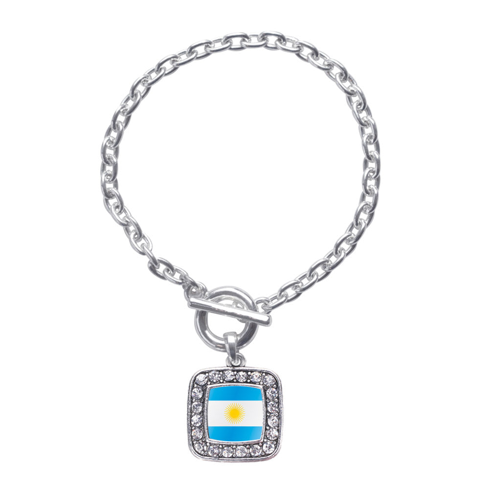 Silver Argentina Flag Square Charm Toggle Bracelet