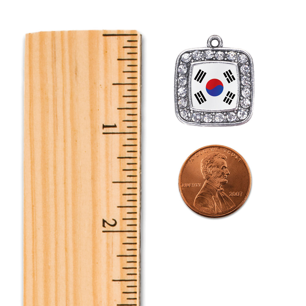 Silver Republic of Korea Flag Square Charm Braided Bracelet