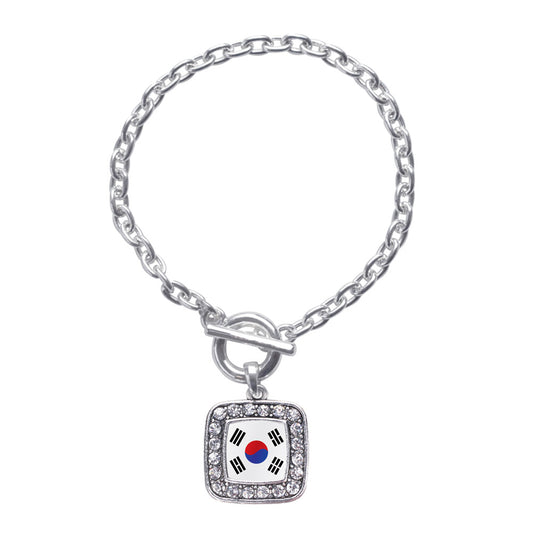 Silver Republic of Korea Flag Square Charm Toggle Bracelet