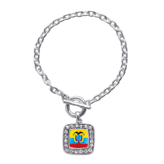 Silver Ecuador Flag Square Charm Toggle Bracelet