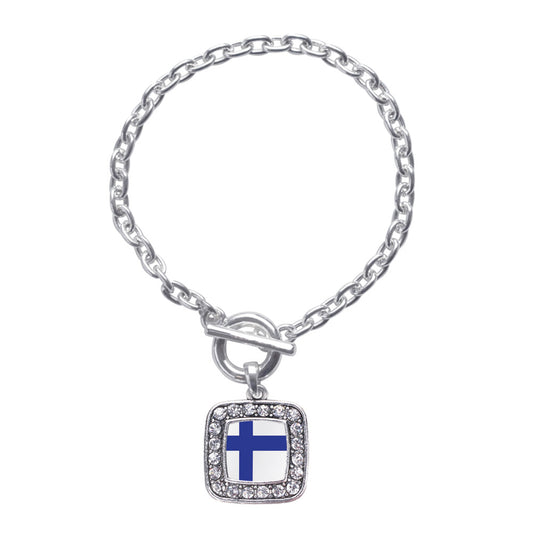 Silver Finland Flag Square Charm Toggle Bracelet