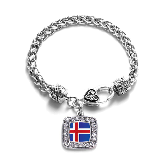 Silver Iceland Flag Square Charm Braided Bracelet