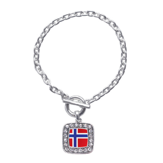 Silver Norway Flag Square Charm Toggle Bracelet