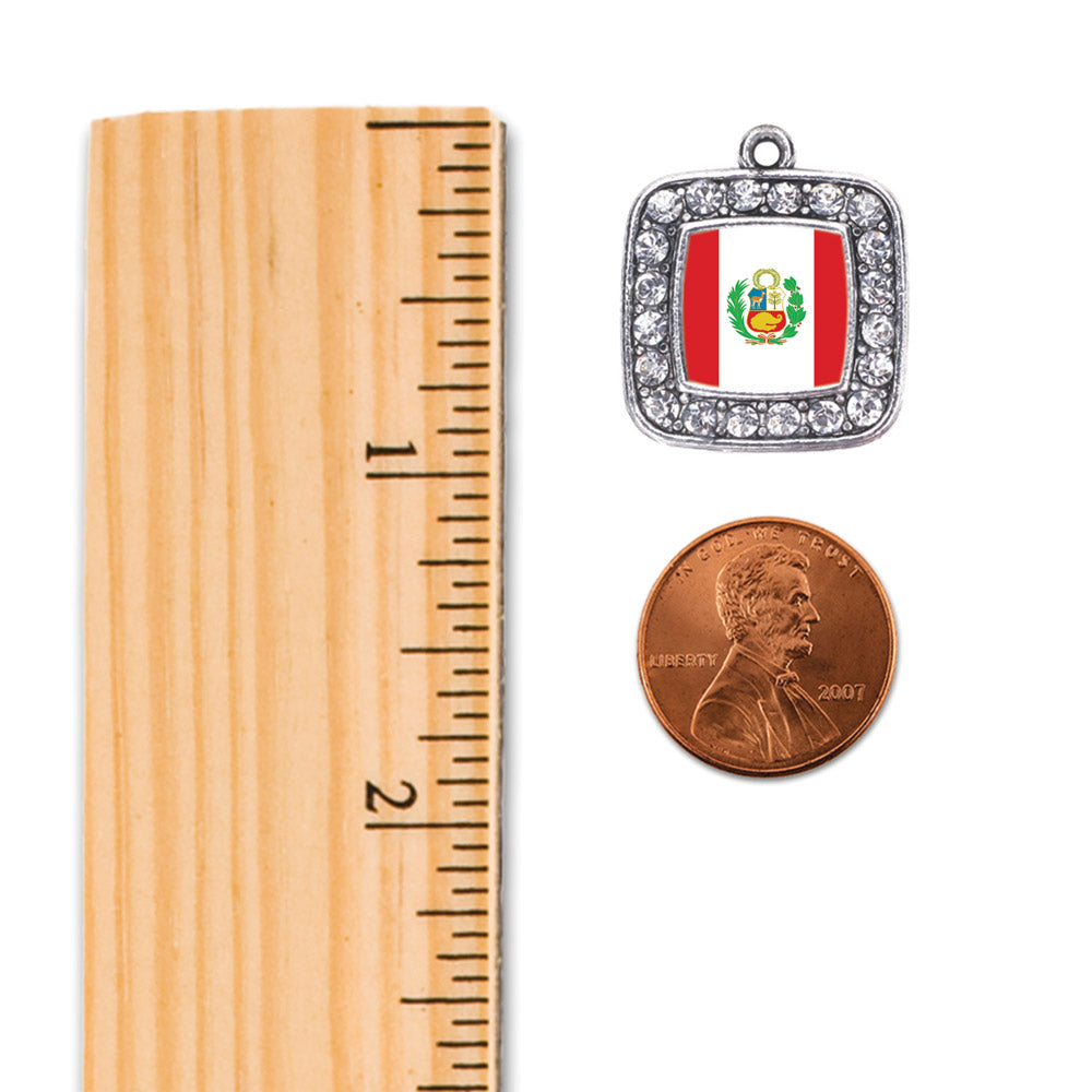Silver Peru Flag Square Charm Toggle Bracelet