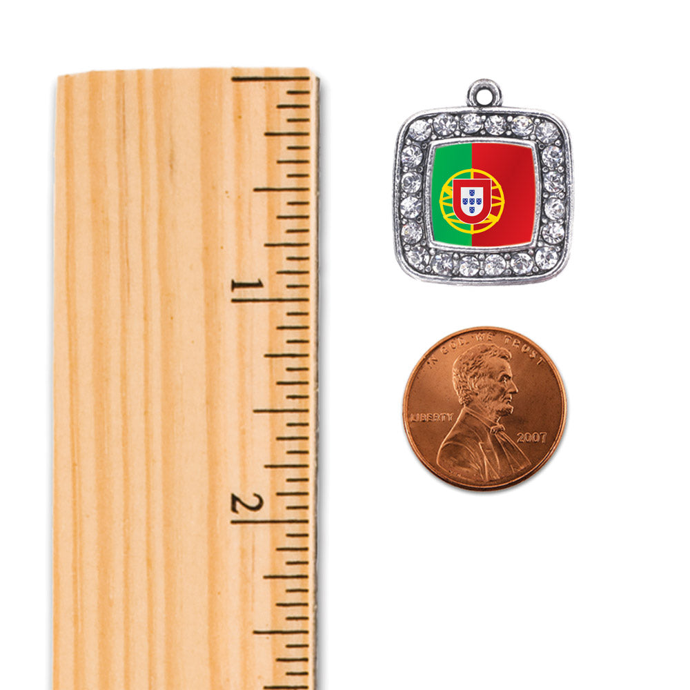Silver Portugal Flag Square Charm Braided Bracelet