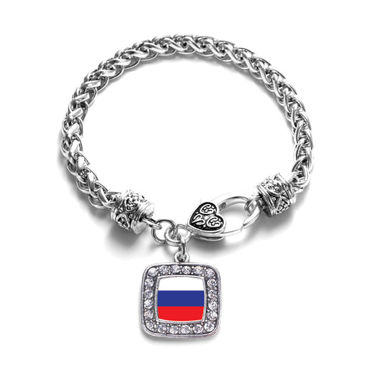 Silver Russia Flag Square Charm Braided Bracelet
