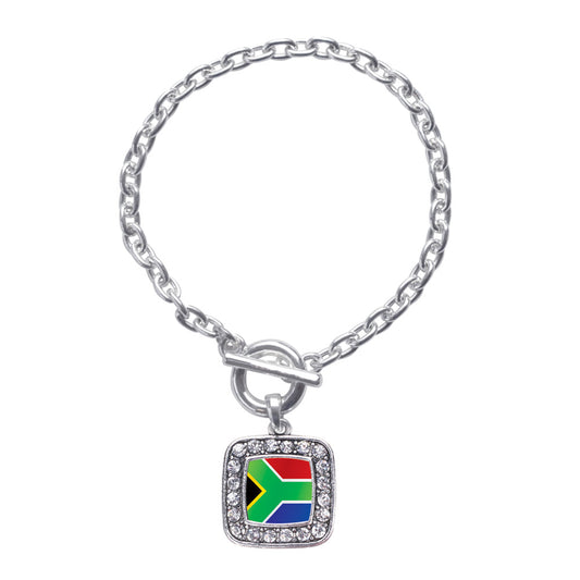 Silver South Africa Flag Square Charm Toggle Bracelet