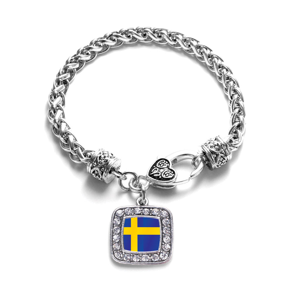 Silver Sweden Flag Square Charm Braided Bracelet