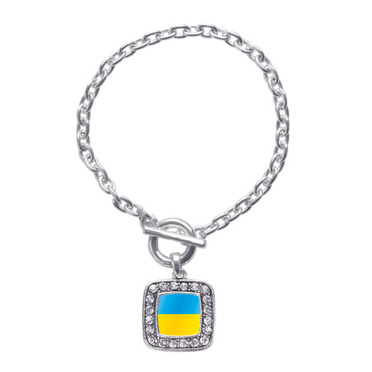 Silver Ukraine Flag Square Charm Toggle Bracelet