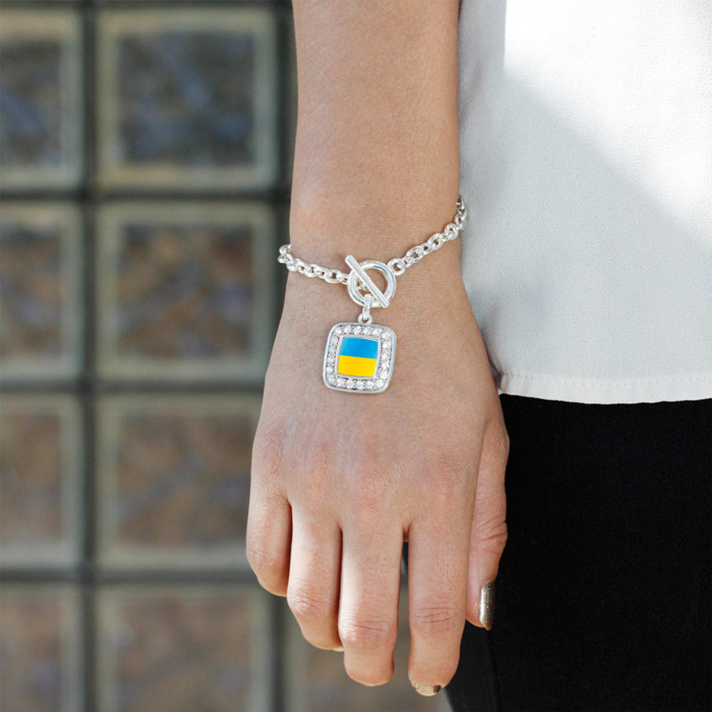 Silver Ukraine Flag Square Charm Toggle Bracelet