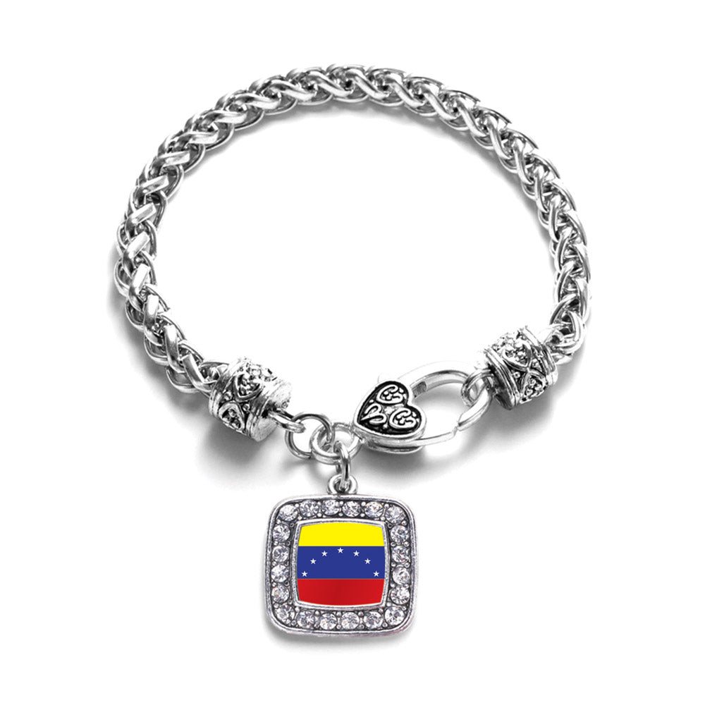 Silver Venezuela Flag Square Charm Braided Bracelet