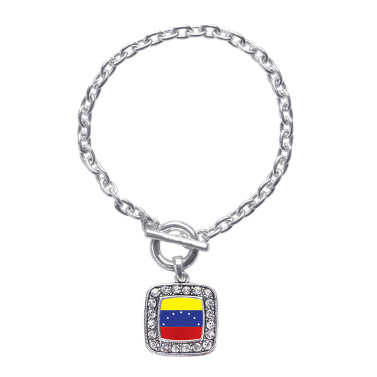 Silver Venezuela Flag Square Charm Toggle Bracelet