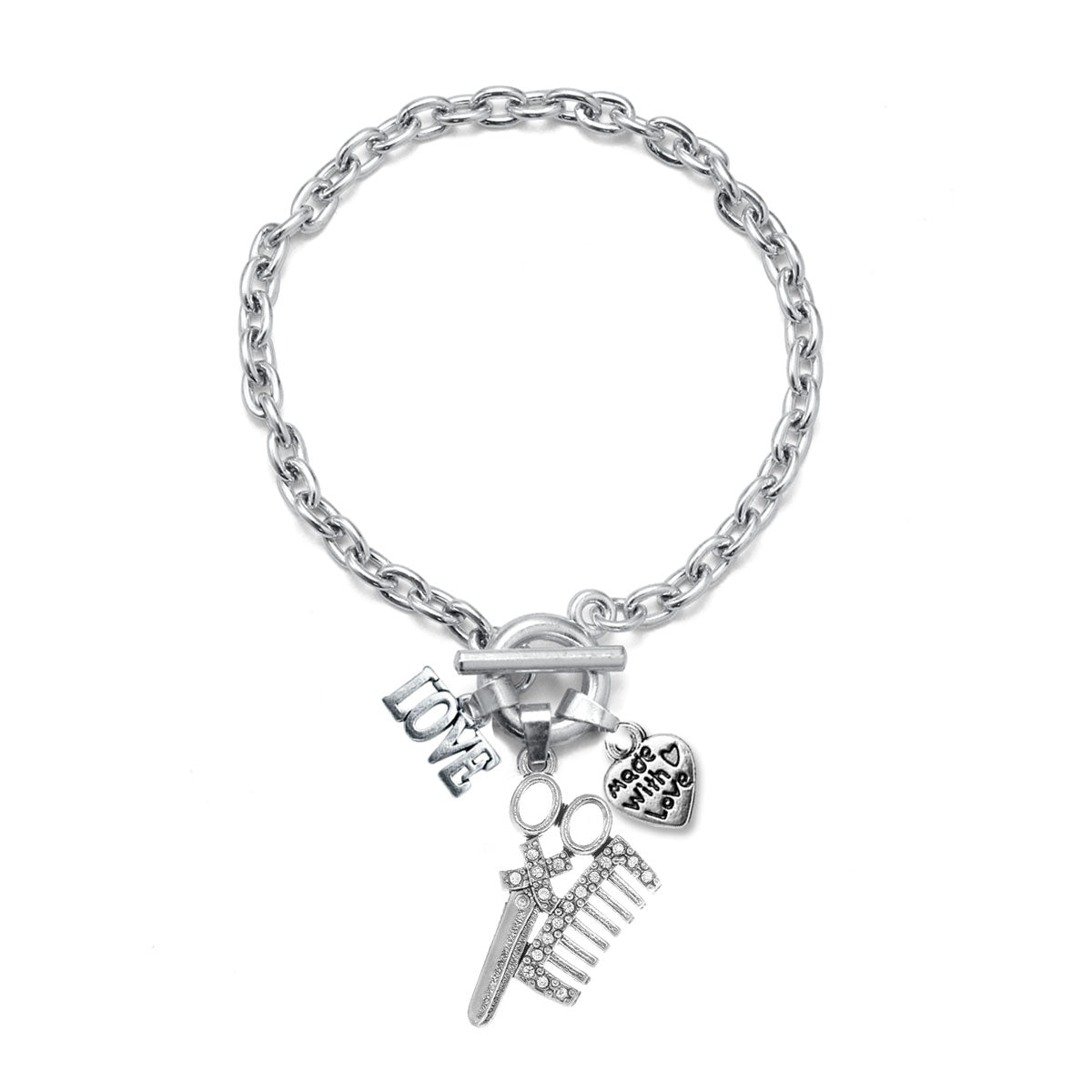 Silver Love Pave Stylist Charm Toggle Bracelet