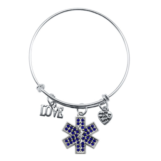 Silver Love EMT Charm Wire Bangle Bracelet