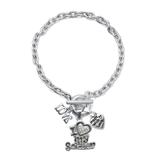 Silver Love I Love My Soldier Charm Toggle Bracelet