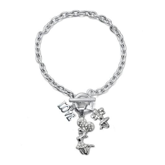 Silver Love Cheerleader Charm Toggle Bracelet