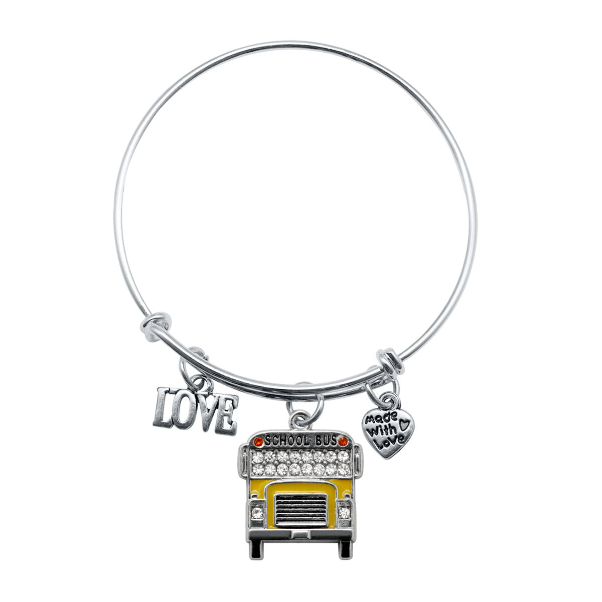Silver Love School Bus Charm Wire Bangle Bracelet