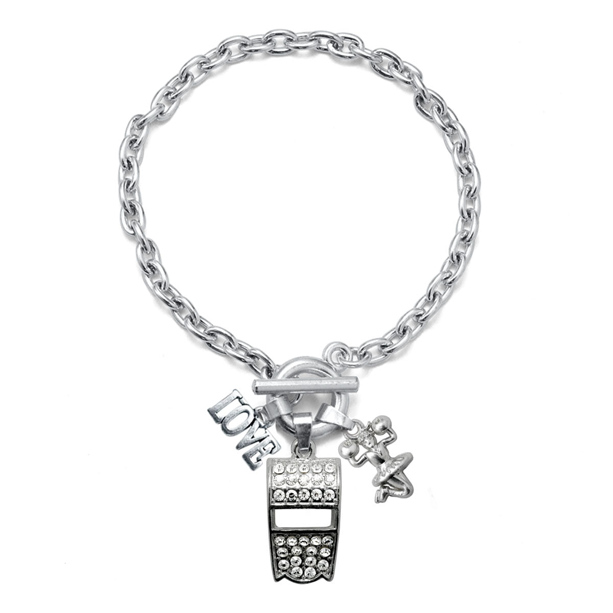 Silver Love Whistle Charm Toggle Bracelet