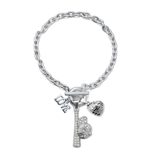 Silver Love Hat and Bat Charm Toggle Bracelet