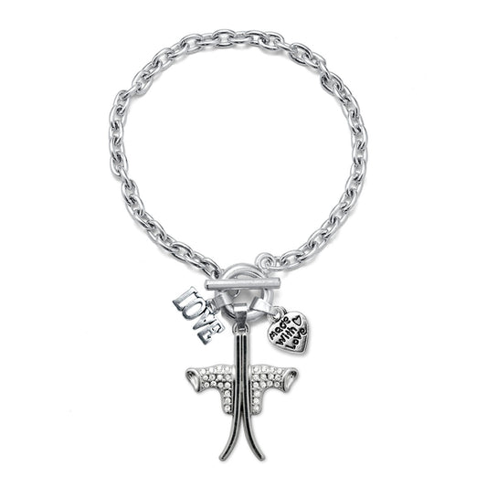 Silver Love Skiing Charm Toggle Bracelet