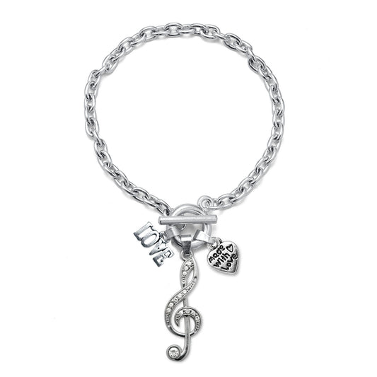 Silver Love Musical Note Charm Toggle Bracelet