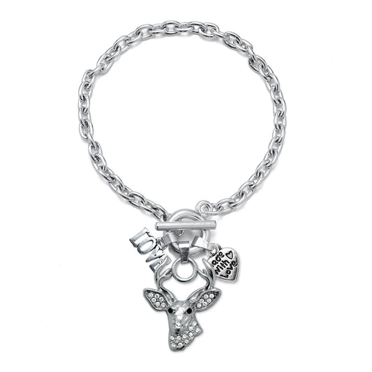 Silver Love Deer Charm Toggle Bracelet