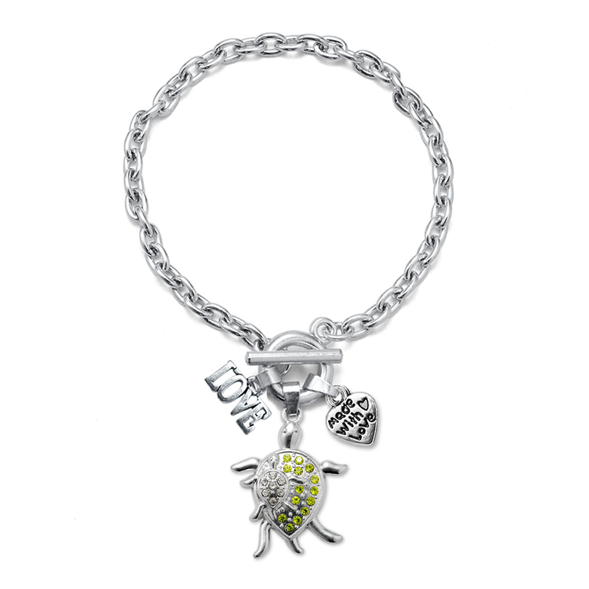 Silver Love Sea Turtle Family Charm Toggle Bracelet