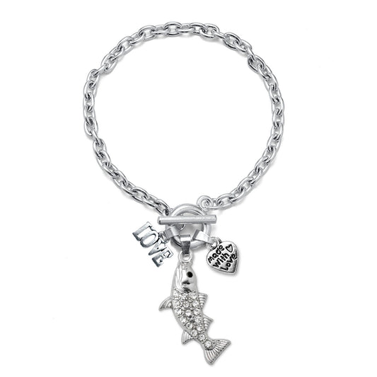 Silver Love Fish Charm Toggle Bracelet