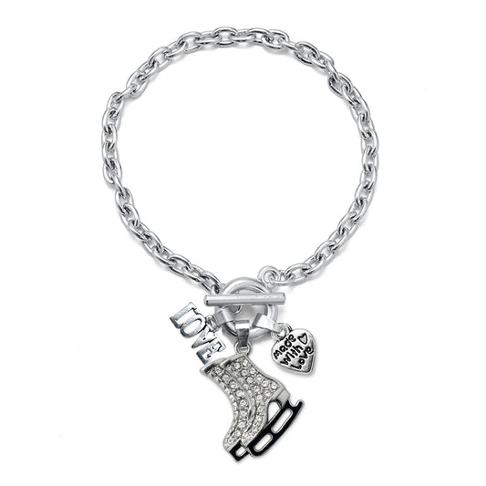 Silver Love Ice Skates Charm Toggle Bracelet