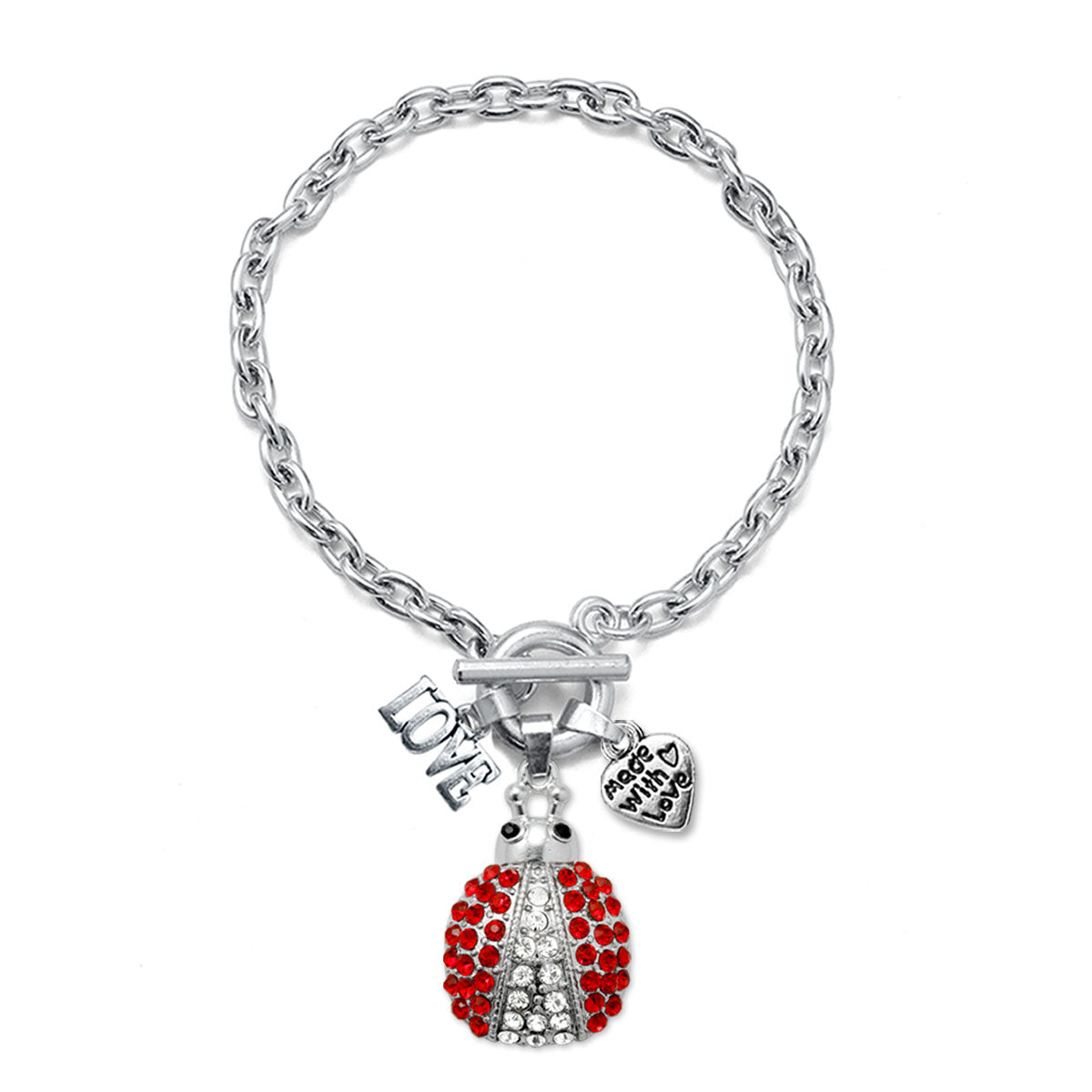 Silver Love Lady Bug Charm Toggle Bracelet