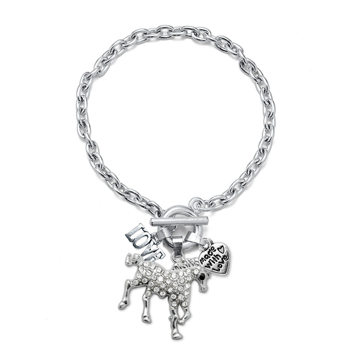 Silver Love Galloping Horse Charm Toggle Bracelet