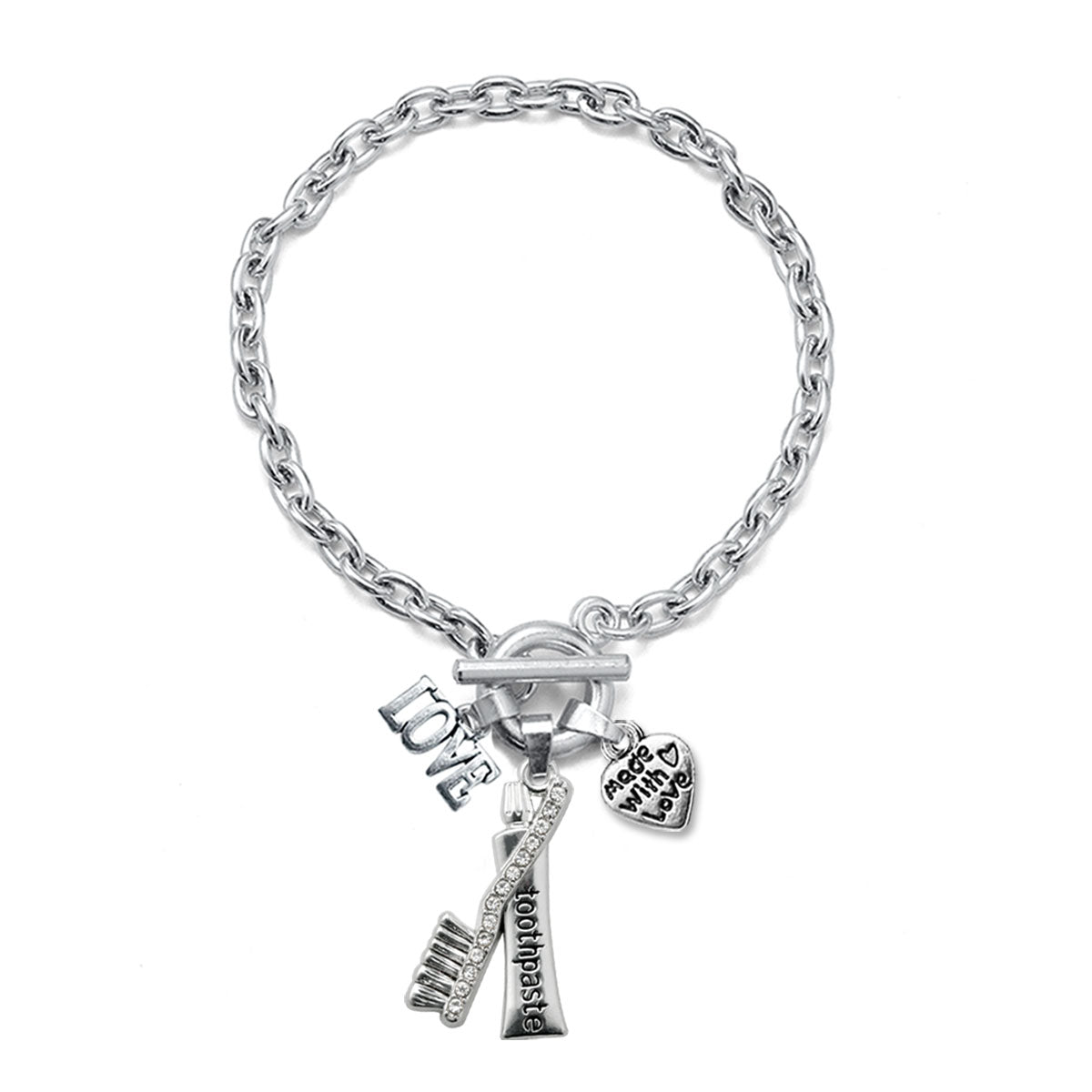 Silver Love Dental Charm Toggle Bracelet