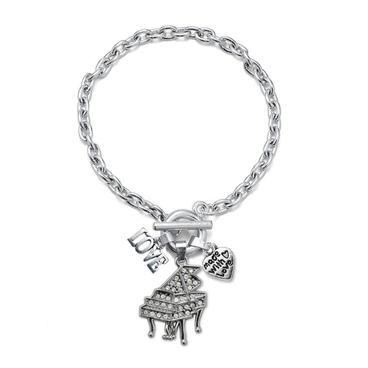 Silver Love Piano Charm Toggle Bracelet