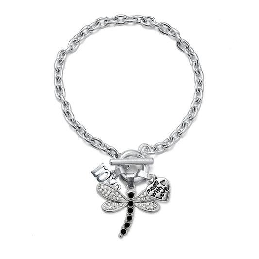 Silver Love Dragonfly Charm Toggle Bracelet