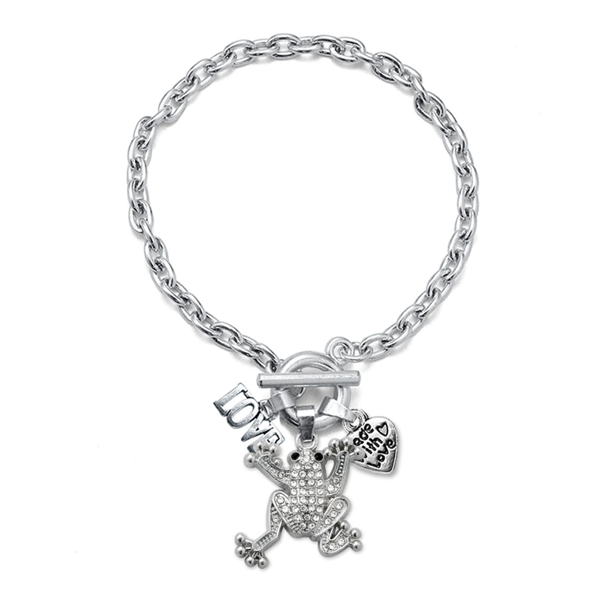 Silver Love Frog Charm Toggle Bracelet
